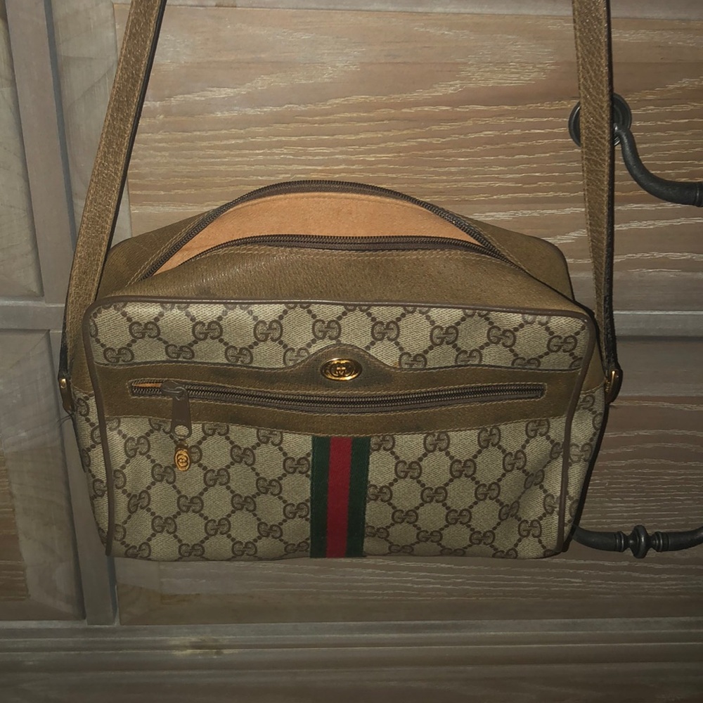 GUCCI Vintage Brown Monogram Shoulder Bag